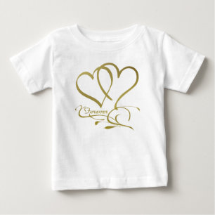 Foreverハート金ゴールドの編集可能な背景色 ベビーTシャツ