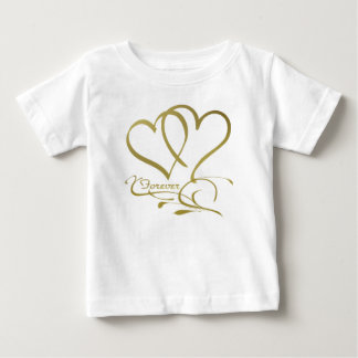 Foreverハート金ゴールドの編集可能な背景色 ベビーTシャツ