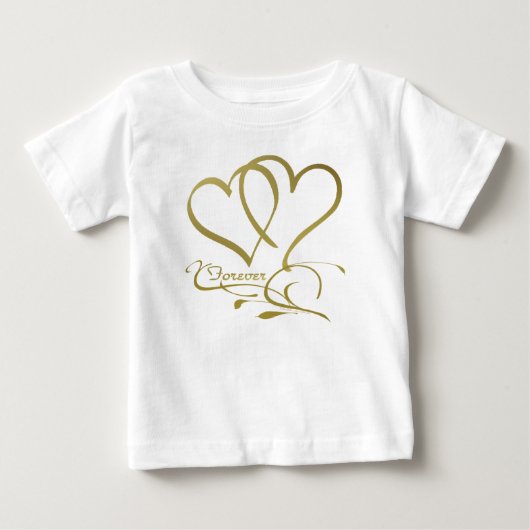 Foreverハート金ゴールドの編集可能な背景色 ベビーTシャツ (正面)