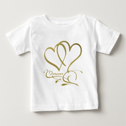 Foreverハート金ゴールドの編集可能な背景色 ベビーTシャツ (正面)