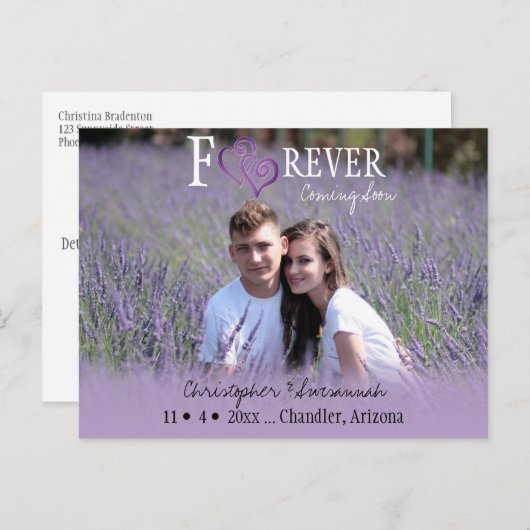 FOREVER日付のパープルリンクハート 案内ポストカード (正面/裏面)