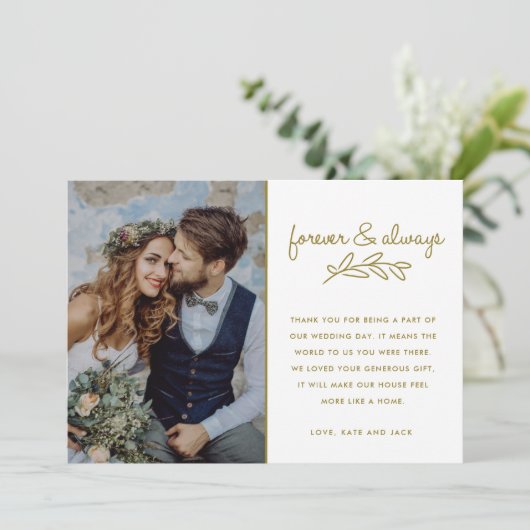 Forever金ゴールド結婚写真ありがとう サンキューカード (スタンド正面)