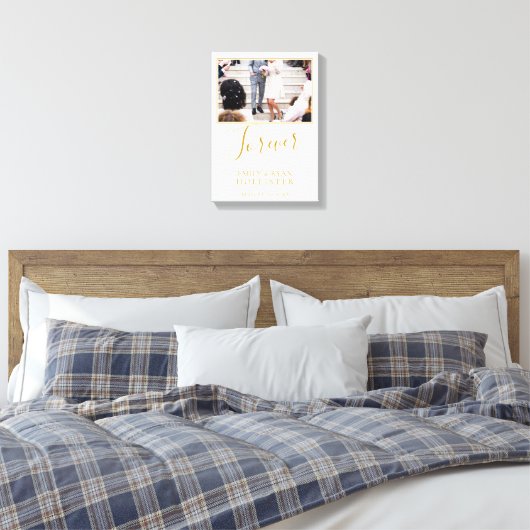 Forever エレガント Golden Script結婚の写真 キャンバスプリント (インサイチュ (寝室))