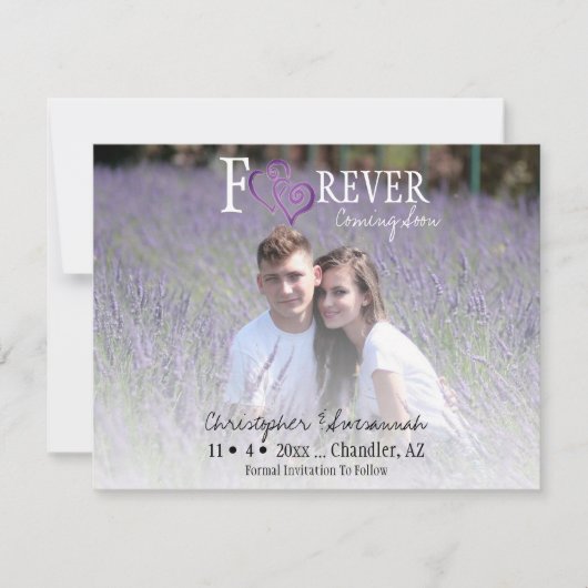 FOREVER セーブ・ザ・デート パープルリンクドハート 案内状 (正面)