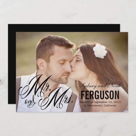 Forever 結婚 usの発表-黒 招待状 (正面/裏面)