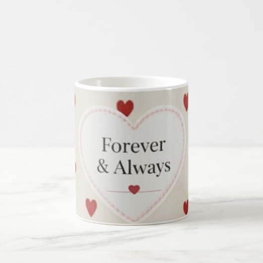 Forever & Always" Minimalist Red Heart Pattern - C コーヒーマグカップ (中央)
