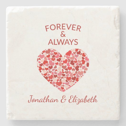 "Forever and Always" 赤いハート ストーンコースター (正面)