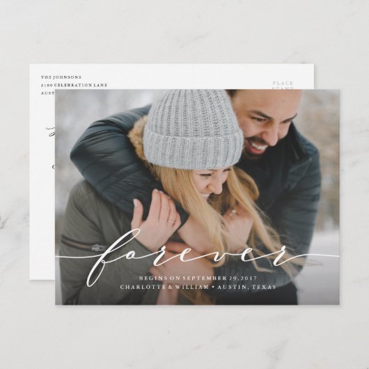 Forever Beginning Save the Date Photoはがきを保存 案内ポストカード (正面/裏面)