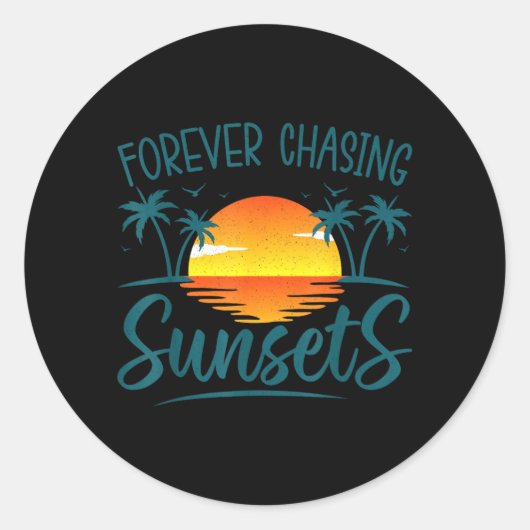 Forever Chasing Sunset Sunshine Summer Beach ラウンドシール (正面)