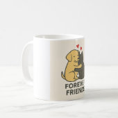Forever Friends マグカップ | かわいい猫と犬のハグ コーヒー (正面左)