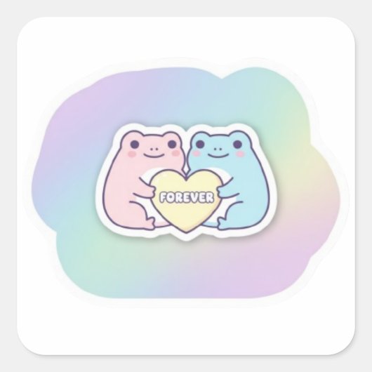 Forever Frog Sticker Cute Couple Frogs Holding Hea スクエアシール (正面)