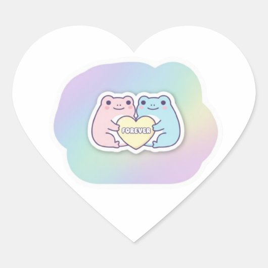 Forever Frog Sticker Cute Couple Frogs Holding Hea ハートシール (正面)