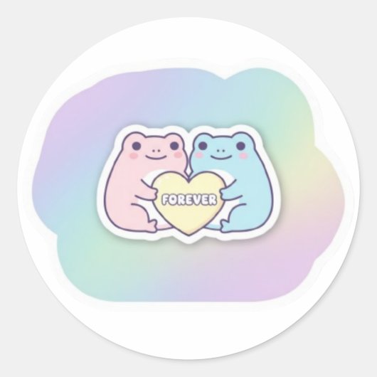Forever Frog Sticker Cute Couple Frogs Holding Hea ラウンドシール (正面)