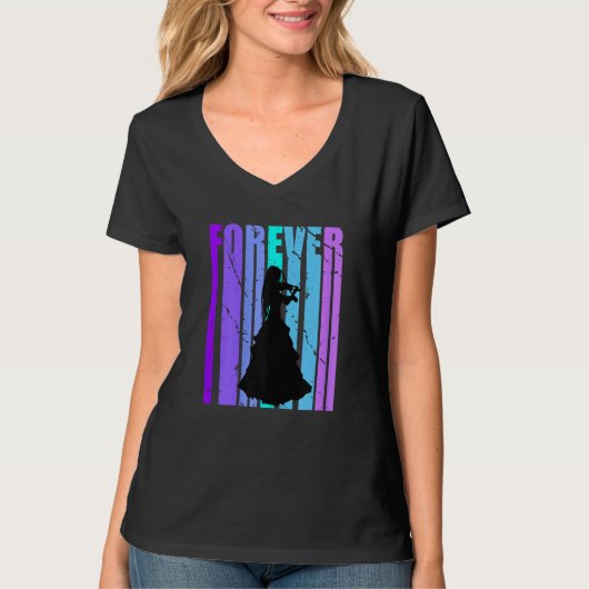 Forever Girls Violin Silhouette Orchestra Orchestr Tシャツ (正面)