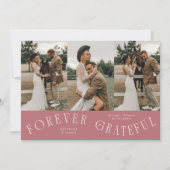 Forever Grateful ピンクの結婚式マルチフォト サンキューカード (正面)