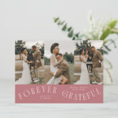 Forever Grateful ピンクの結婚式マルチフォト サンキューカード (スタンド正面)