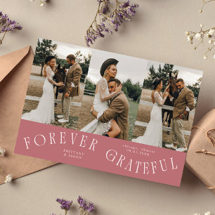 Forever Grateful ピンクの結婚式マルチフォト サンキューカード