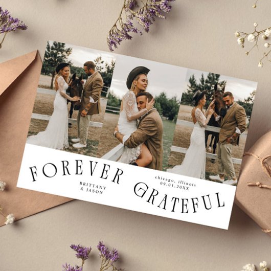 Forever Grateful 白い結婚式マルチフォトカード サンキューカード