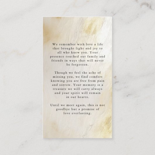 Forever In エレガントハートフォト金ゴールド祈りの言葉カード 名刺 (裏面)