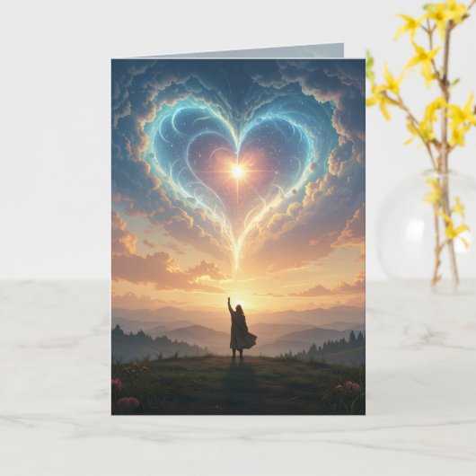 Forever in my heart! Heart and clouds, custom  カード (黄色い花)