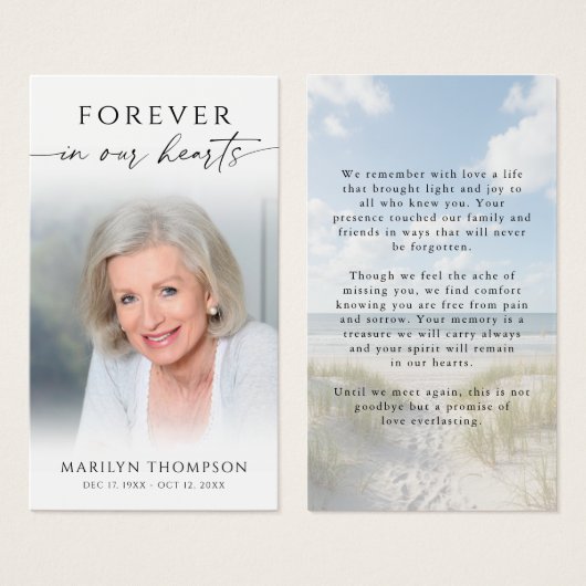 Forever in Our Hearts Beach Photo Memorial Cards (正面&裏面)