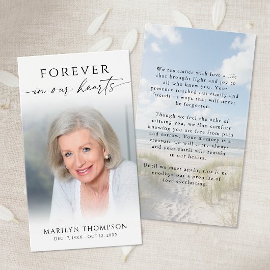 Forever in Our Hearts Beach Photo Memorial Cards