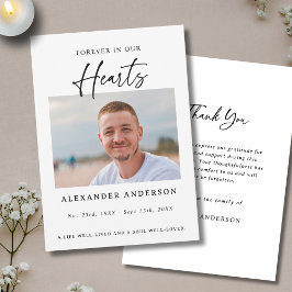 Forever in Our Hearts Black White Memorial Funeral サンキューカード