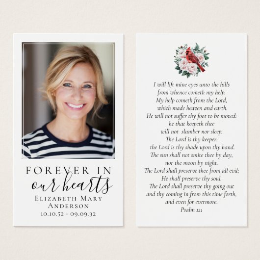 Forever in Our Hearts Cardinal Funeral Prayer Card (正面&裏面)