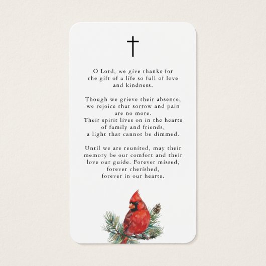 Forever in Our Hearts Cardinal Prayer Cards (裏面)