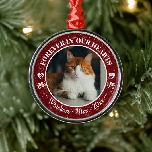 Forever in Our Hearts Cat Photo and Name Memorial メタルオーナメント (ツリー)