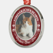 Forever in Our Hearts Cat Photo and Name Memorial メタルオーナメント (左)