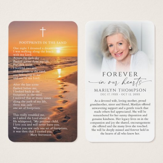 Forever in Our Hearts Footprints Poem Prayer Cards (正面&裏面)
