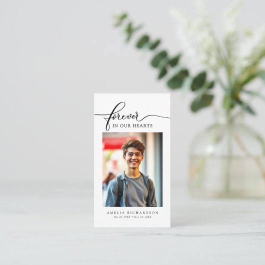 Forever in Our Hearts Funeral Memorial Prayer Card 名刺 (スタンド正面)