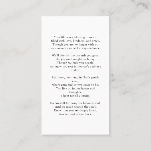 Forever in Our Hearts Funeral Memorial Prayer Card 名刺 (裏面)