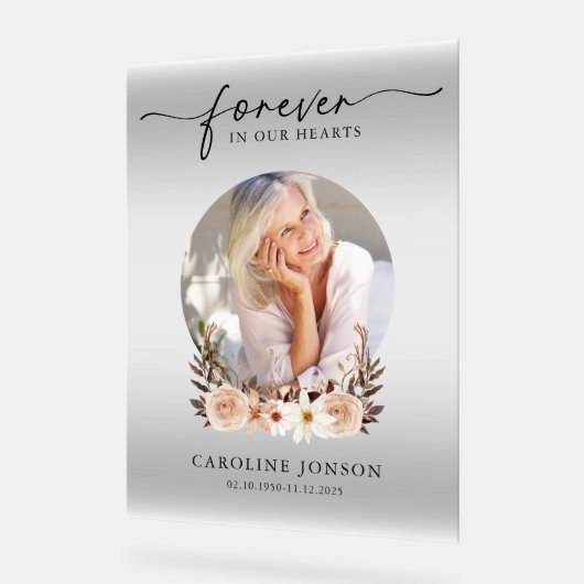 Forever in Our Hearts Funeral Memorial Service アクリルサイン (傾斜)