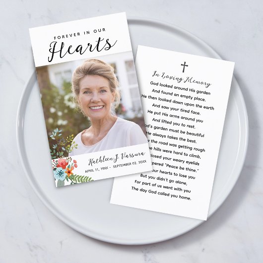 Forever In Our Hearts Funeral Prayer Photo Card 名刺
