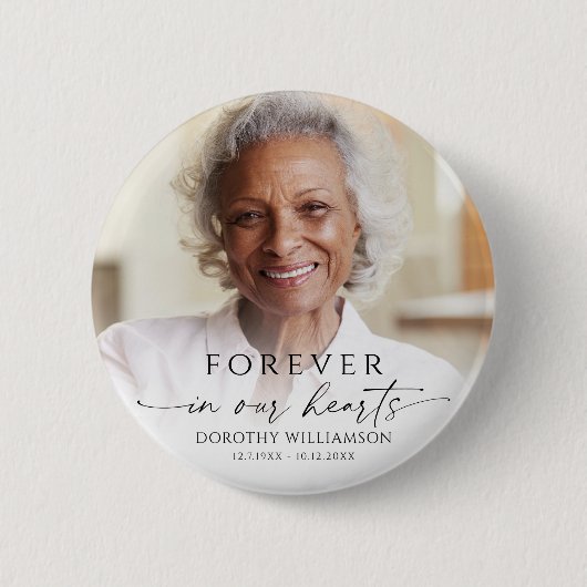 Forever in Our Hearts Memorial Photo Personalized 缶バッジ (正面)