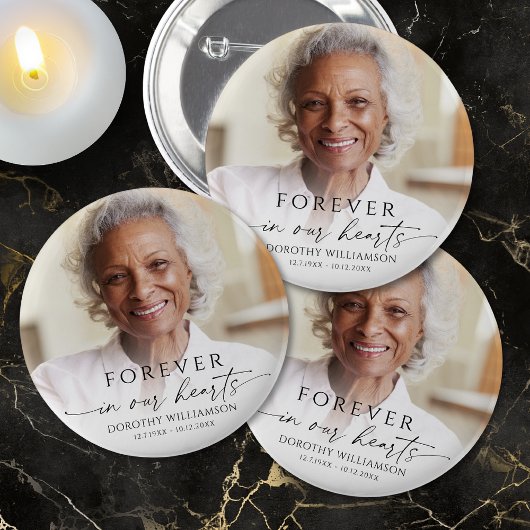 Forever in Our Hearts Memorial Photo Personalized 缶バッジ