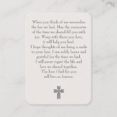 Forever In Our Hearts Modern Cross Prayer Card 名刺 (裏面)