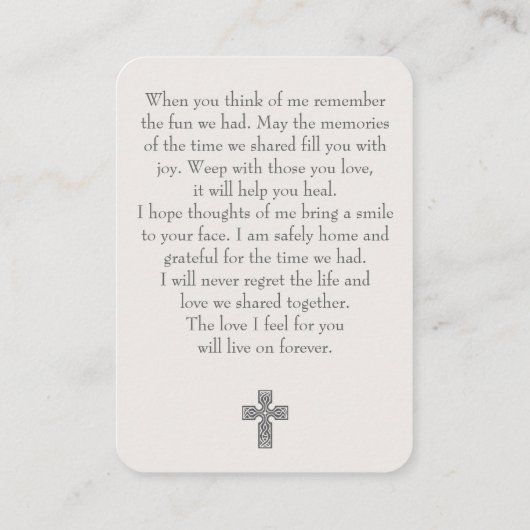 Forever In Our Hearts Modern Cross Prayer Card 名刺 (裏面)