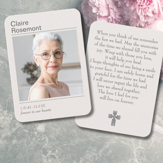 Forever In Our Hearts Modern Cross Prayer Card 名刺