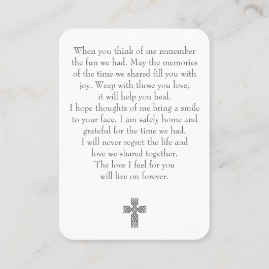 Forever In Our Hearts Modern Photo Prayer Card 名刺 (裏面)