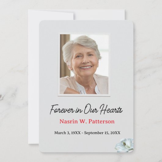 Forever in Our Hearts Photo Funeral Memorial サンキューカード (正面)