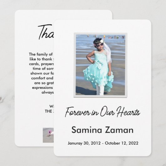 Forever in Our Hearts Photo Funeral Memorial サンキューカード (正面/裏面)