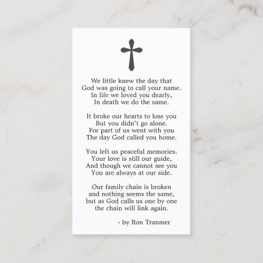 Forever in our Hearts Photo Prayer Card 名刺 (裏面)