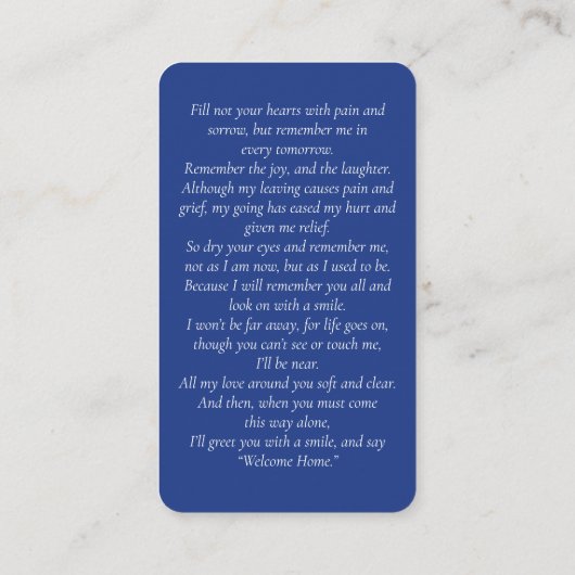Forever in Our Hearts Photo Royal Blue Prayer Card 名刺 (裏面)