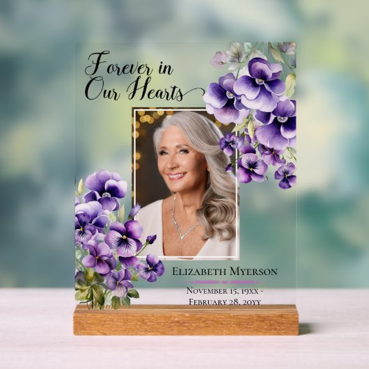 Forever In Our Hearts Photo Violets Memorial アクリルサイン (ニュートラル)