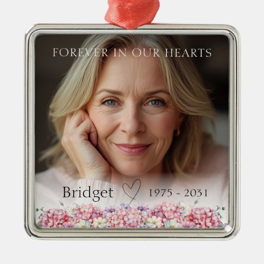 Forever In Our Hearts Pink Hydrangea Remembrance メタルオーナメント (正面)