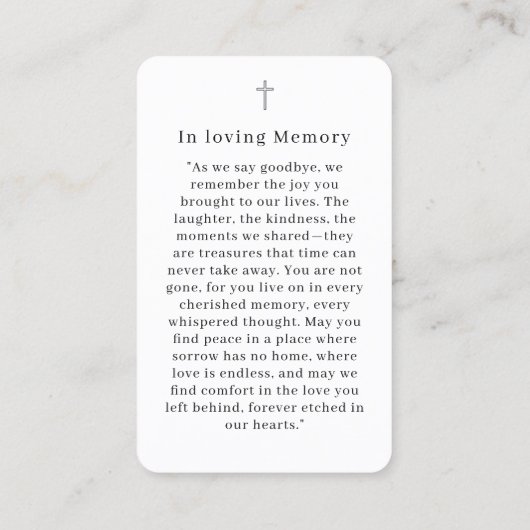 "Forever in our Hearts" Tree of Life Photo Prayer  名刺 (裏面)