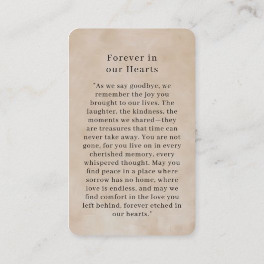 "Forever in our Hearts" Tree of Life Photo Prayer  名刺 (裏面)